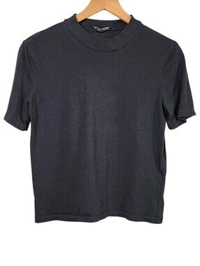 Zara Womens Large Mock Neck Short Sleeve Top Minimalist Basic Layering Crop Tee